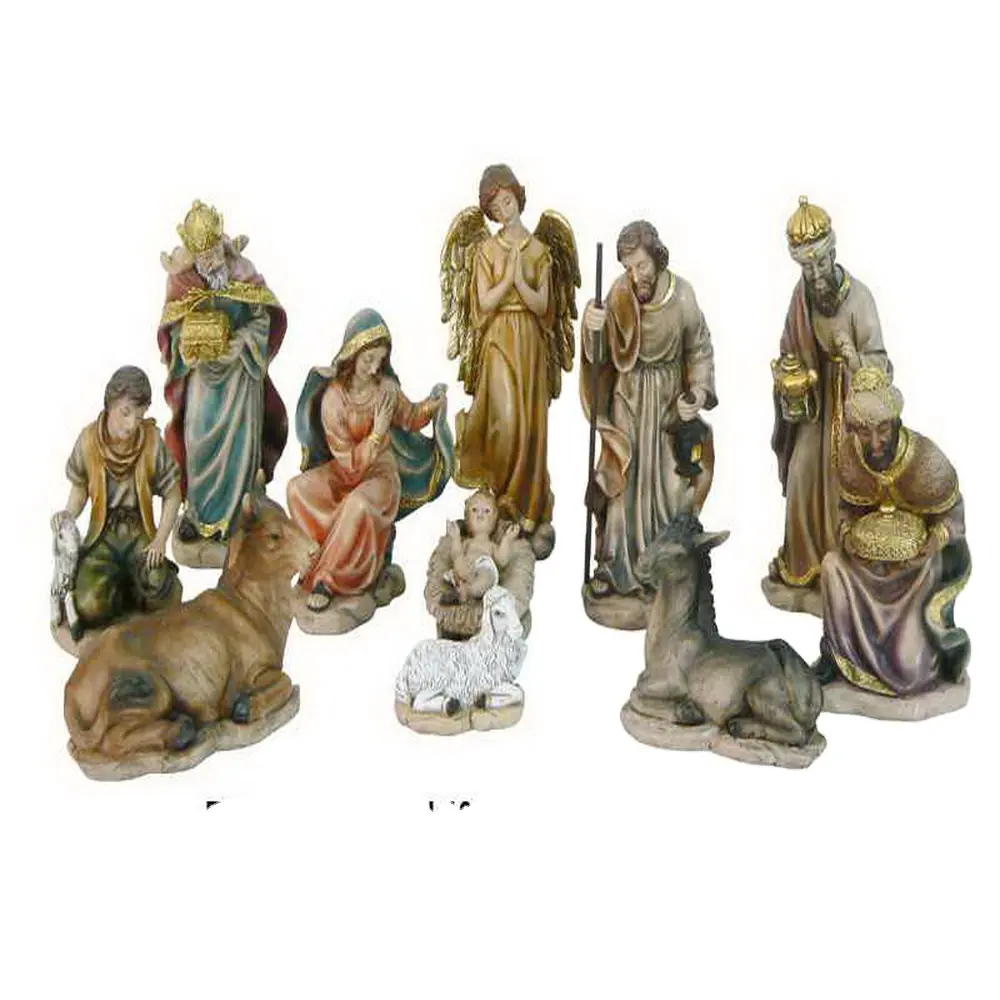 Estatua de resina para decoración del hogar, artesanía de conmemoración religiosa de Jesús, estatua de cumpleaños y Cruz de Navidad, estatua del grupo Sanger religiosa c