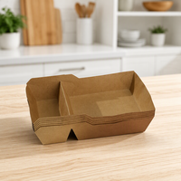 Boîte en papier kraft de qualité supérieure, écologique, en gros, à double compartiment, en forme de bateau, pour aliments