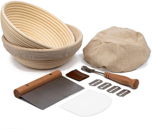 With Basket Lid Metal Scraper Plastic Scraper Notch Lame 5 Blades and Shell Proofing Set Rattan Banneton Basket