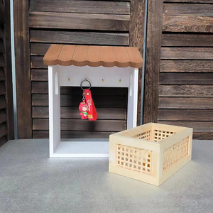 Boîte de rangement murale en bois massif de style japonais, organiseur de clés pour entrée, mini rangement domestique avec motif en treillis - Product Image 4
