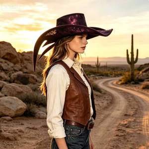 Chapeau de cowboy Dragon Wing bordeaux, embossé brillant, à large bord relevé, taille unique, accessoire de costume style western - Product Image 2