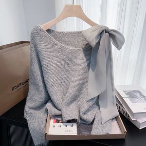 Maglione da <span class=keywords><strong>Donna</strong></span> in <span class=keywords><strong>Maglia</strong></span> con Fiocco in Raso e Spalle Scoperte - Top in <span class=keywords><strong>Maglia</strong></span> Scintillante e Comodo Sehe Fashion - Product Image 5