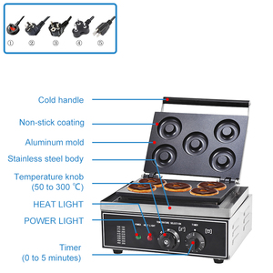 Máquina para Hacer Donas Eléctrica de 1550W, Máquina Comercial para Donas con Superficie Antiadherente, 6 Orificios, Calentamiento de Doble Cara, Máquina para Hacer Waffles - Product Image 3