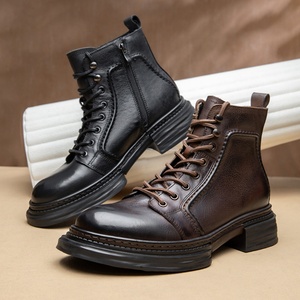 Men's Retro Design Cowhide <b>Boots</b> Lace up British Style High Quality Motorcycle <b>Boots</b> Non Slip Work <b>Boots</b> - Product Image 2