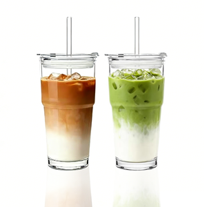 Gobelet en verre transparent de 20 oz avec couvercle, réutilisable, design moderne, compatible avec les pailles, pour la maison et le bureau - Product Image 1