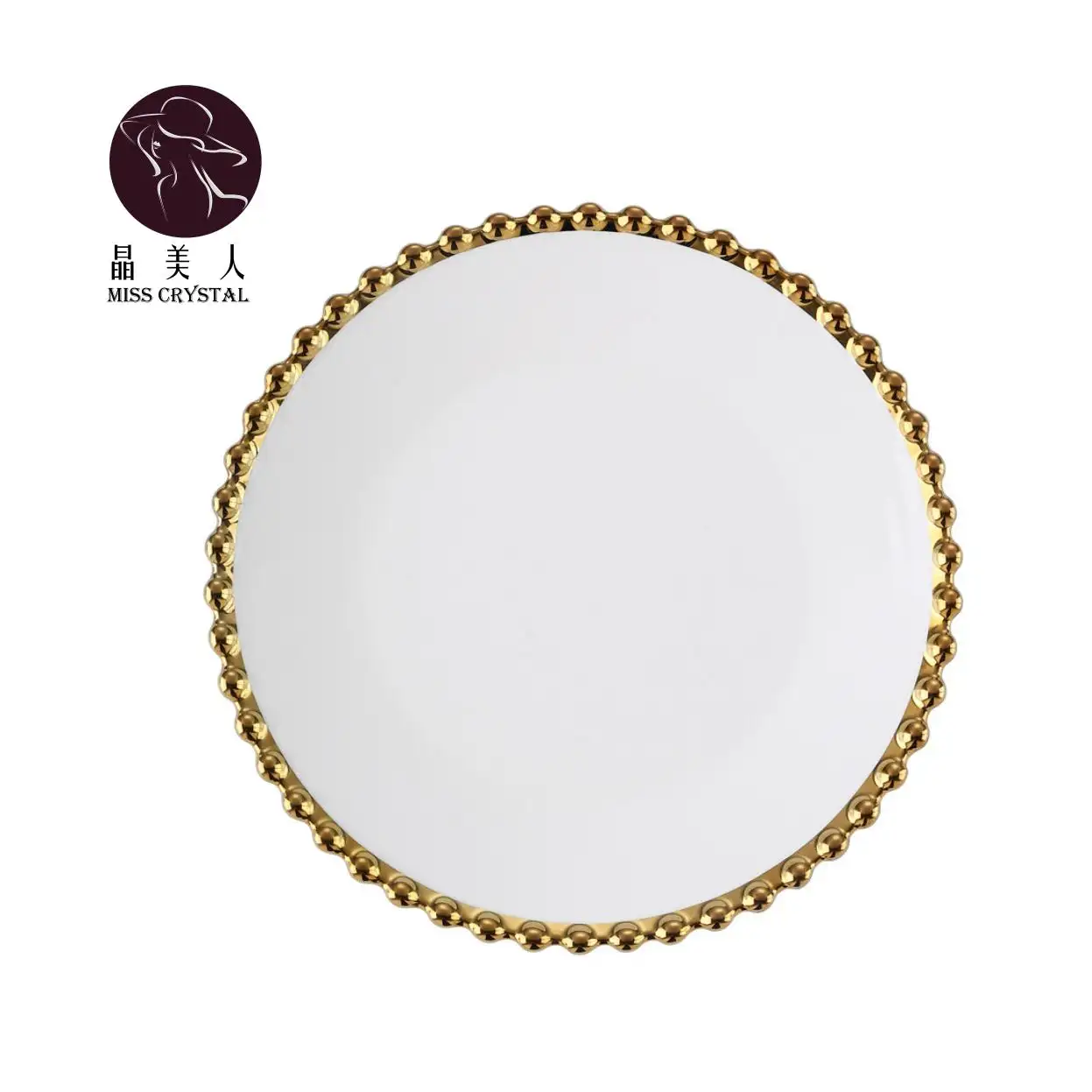 Emballage en boîte unique, assiette occidentale, service de vaisselle en céramique nordique de luxe avec perles dorées et vaisselle blanche