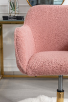 Fauteuil releveur moderne en tissu Teddy avec hauteur réglable, rotation à 360 degrés, pieds en métal doré, roulettes universelles, rose