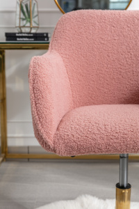 Modern Teddy Fabric Lift <strong>Chair</strong> with Adjustable Height 360 Degree Swivel Rotation Gold Metal Legs Universal Wheel <strong>Pink</strong> - Product Image 4