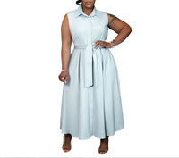 Robe chemise sans manches à revers pour femme grande taille, collection été 2026 – Robe midi élégante et décontractée avec ceinture, taille plus, tendance
