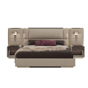 Luxury Modern <strong>Double</strong> <strong>Bed</strong> with Extendable Multi-Functional Headboard Wings and Built-in Globe Wall Lights, High-End <strong>Platform</strong> <strong>Bed</strong> - Product Image 2