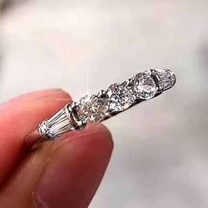 Single Row <b>Crystal</b> Band <b>Ring</b> for Women Stackable Pinky <b>Ring</b> Minimalist Office Style Daily Wear Accessories - Product Image 2