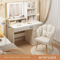Commode de style crème luxueux en bois de hêtre avec tiroirs, table de chevet tout-en-un et miroir lumineux sur pied pour le maquillage