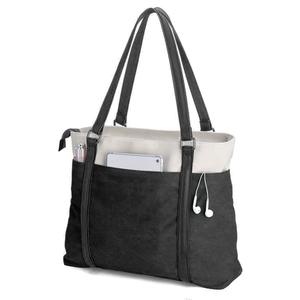 Sac fourre-tout pour ordinateur portable pour femmes, 15,6 pouces, sac de travail avec compartiment pour ordinateur portable et fermeture éclair, sac fourre-tout en toile pour ordinateur portable pour enseignante - Product Image 1