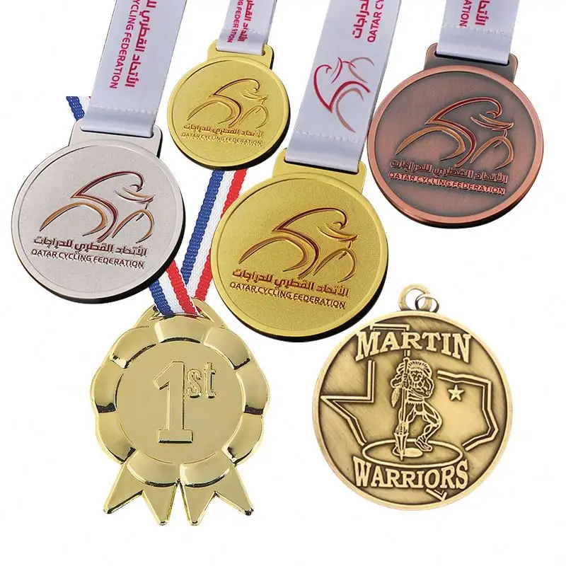 工場価格金属工芸品カスタムロゴブランクメダルとリボンサッカートロフィーとメダル