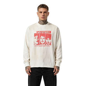 T-shirt long ample et épais en coton 100% écologique, style vintage, imprimé rétro effet vieilli et teinture <span class=keywords><strong>boue</strong></span>, motif graphique hip-hop - Product Image 1