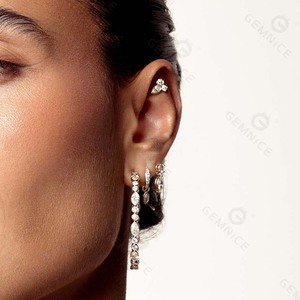 Gemnel 925 <b>Silver</b> Flower Bezel <b>Chain</b> <b>Earrings</b> Round Cubic Zirconia Drop Dangle Handcrafted flower <b>earrings</b> - Product Image 4