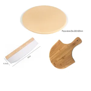 Pizza Stone Round Round Pizza Stone Set With SS430 Pizza Cutter And Pizza Wooden Bamboo Paddle Peel Set Kit