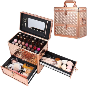 Organisateur de vernis à ongles professionnel de grande capacité, boîte de maquillage verrouillable avec fentes pour éponges amovibles pour les techniciens en manucure - Product Image 1