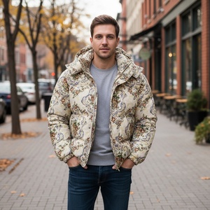 Blouson matelassé personnalisé pour homme, chaud d'hiver, en jacquard, avec col montant zippé, en tissu toile, style décontracté - Product Image 6