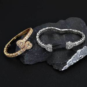 18K Premium Gold Vermeil Halo Pave S925 <b>Silver</b> Iced Heart <b>Cuff</b> Moissanite Bangles Hip Hop Custom Fine Jewelry Wholesalers B2B - Product Image 3
