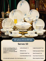 Service de table en porcelaine fine bleu et blanc, motif paysage, luxe pour la maison, les dîners, les mariages, cadeau de pendaison de crémaillère, compatible lave-vaisselle et résistant à la chaleur