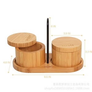 Wooden spice jar with magnetic rotating lid, <b>bamboo</b> spice <b>container</b>, household kitchen seasoning <b>container</b> storage box - Product Image 4