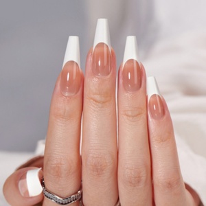 Hot Selling 30pcs Soft Gel Press on <b>Nails</b> Extra Long Ballerina <b>Coffin</b> <b>Nail</b> <b>Tips</b> French <b>Designed</b> Classic <b>White</b> Long Press on <b>Nail</b> - Product Image 2