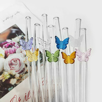 Soldes d'été : Pailles réutilisables en verre avec décorations papillons colorées pour accessoires de bar et de restaurant