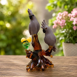 รูปปั้นไก่แก้วเป่ามือ งานประติมากรรมสัตว์ ของตกแต่งศิลปะ สีน้ำตาล ม่วง เขียว เหลือง ทำด้วยมือ - Product Image 1
