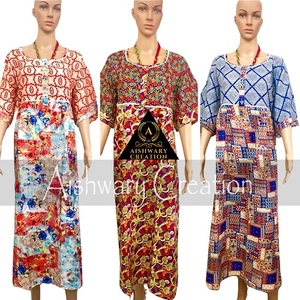 Robe midi à imprimé floral pour femme, 100% coton, design patchwork Maillard, col carré, manches à lacets, décontractée, automne, une pièce - Product Image 2