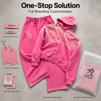 Ensemble sweat à capuche court zippé rose délavé RAMAX et pantalon large en strass 420GSM, style streetwear, logo personnalisé OEM ODM