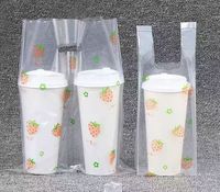 Plateau jetable en plastique de deux tasses pour le sac épaissi de rétrécissement de nourriture de thé de lait de café à emporter pour la gelée et d'autres liquides