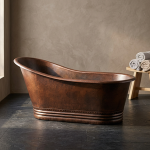 Baignoire autoportante rectangulaire de luxe en cuivre martelé sans couvercle, marron classique pour salle de bain - Artisanat indien - Product Image 1