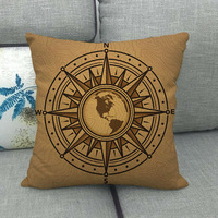 Housse de coussin en lin style nordique boussole nautique pour décoration intérieure 45*45cm, housse de coussin de canapé