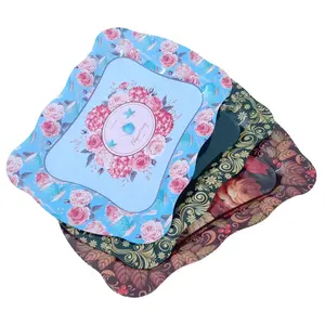 Colored flower serving tinplate printing tray nice design party plates tray for food