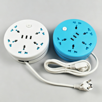 Multiprise universelle compacte rétractable ronde 4 prises 3 ports USB, rallonge électrique peu encombrante pour la maison et le bureau