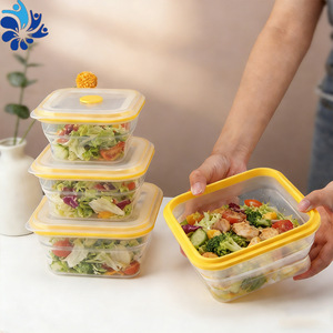 Rectangular Folding Silicone <b>Lunch</b> <b>Box</b> 400ml 600ml 900ml 1200ml Microwave Safe Transparent With <b>Plastic</b> Lid - Product Image 3