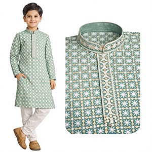 <b>Boys</b> Rayon Sequence <b>Kurta</b> Pajama Set Teal Green Ethnic Festive Wedding Wear Kids Indian Clothing 0-14 Years Wholesale - Product Image 3