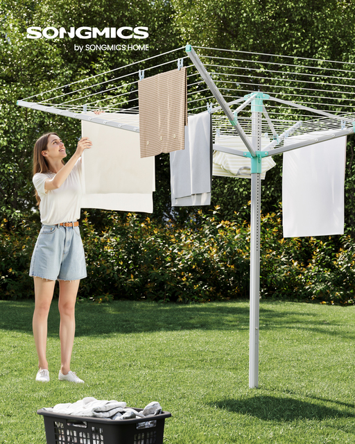 SONGMICS Height Adjustable Rotary  Clothes Airer Outdoor Aluminum Vertical Clothes Drying Rack
