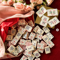 Ensemble de Mahjong Américain de Luxe Rose Opale Vintage Floral Blush Garden, 160 Tuiles de Mahjong en Acrylique Gravées à Deux Couches