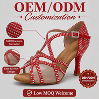 Chaussures de danse à strass pour femme, chaussures de danse de salon, chaussures de danse latine en satin rouge, chaussures de jazz pour femme, sandales de mariage à semelle souple