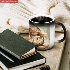 <b>Easter</b> Egg <b>Basket</b> Girl Mug 11oz Frosted Black Ceramic Heat Sensitive Cup - Product Image 3