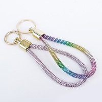 Corde en cuir PU tissé, porte-clés de voiture incrusté de diamants, corde tressée, accessoires de sac simples, porte-clés avec strass