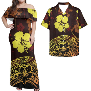 คุณภาพสูงMatchableคู่ฮาวายLuauเสื้อหรือWrap Ruffle<span class=keywords><strong>ชุด</strong></span>ปิดไหล่ยาวBodycon<span class=keywords><strong>ชุด</strong></span>การจับคู่บุรุษAlohaเสื้อ - Product Image 6