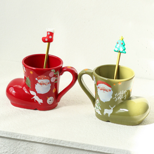 Novelty Christmas <b>Boot</b> Mug Ceramic Coffee Cup Christmas Mug Gift Set with Spoons - Product Image 6