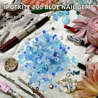 Ipotkitt 200 Buah Resin Biru Flat Back Butterfly Cabochons Bentuk Campuran Bunga Hati Pita Dekorasi Seni Kuku Perlengkapan Mini