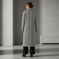 Manteau long en tissu chevron noir et blanc de qualité supérieure pour femmes, veste d'hiver en polyester de haute qualité, durable, col à revers cranté