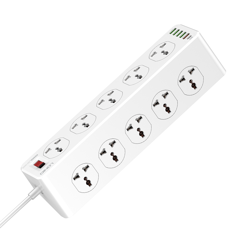 Удлинитель питания LDNIO SC10610, 100-250 В, 10 розеток + 5 портов USB + 1 порт PD
