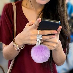 Stock Wholesale Pom Poms Keychain for Women Pompoms Bag Charms Heart Purse Tote Wallet Handbag Car Key <b>Ring</b> Accessory - Product Image 5