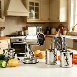 <span class=keywords><strong>Râpe</strong></span> à fromage manuelle en acier inoxydable, moulin à manivelle pour cuisine avec 5 lames interchangeables pour légumes, noix et pommes de terre - Product Image 6